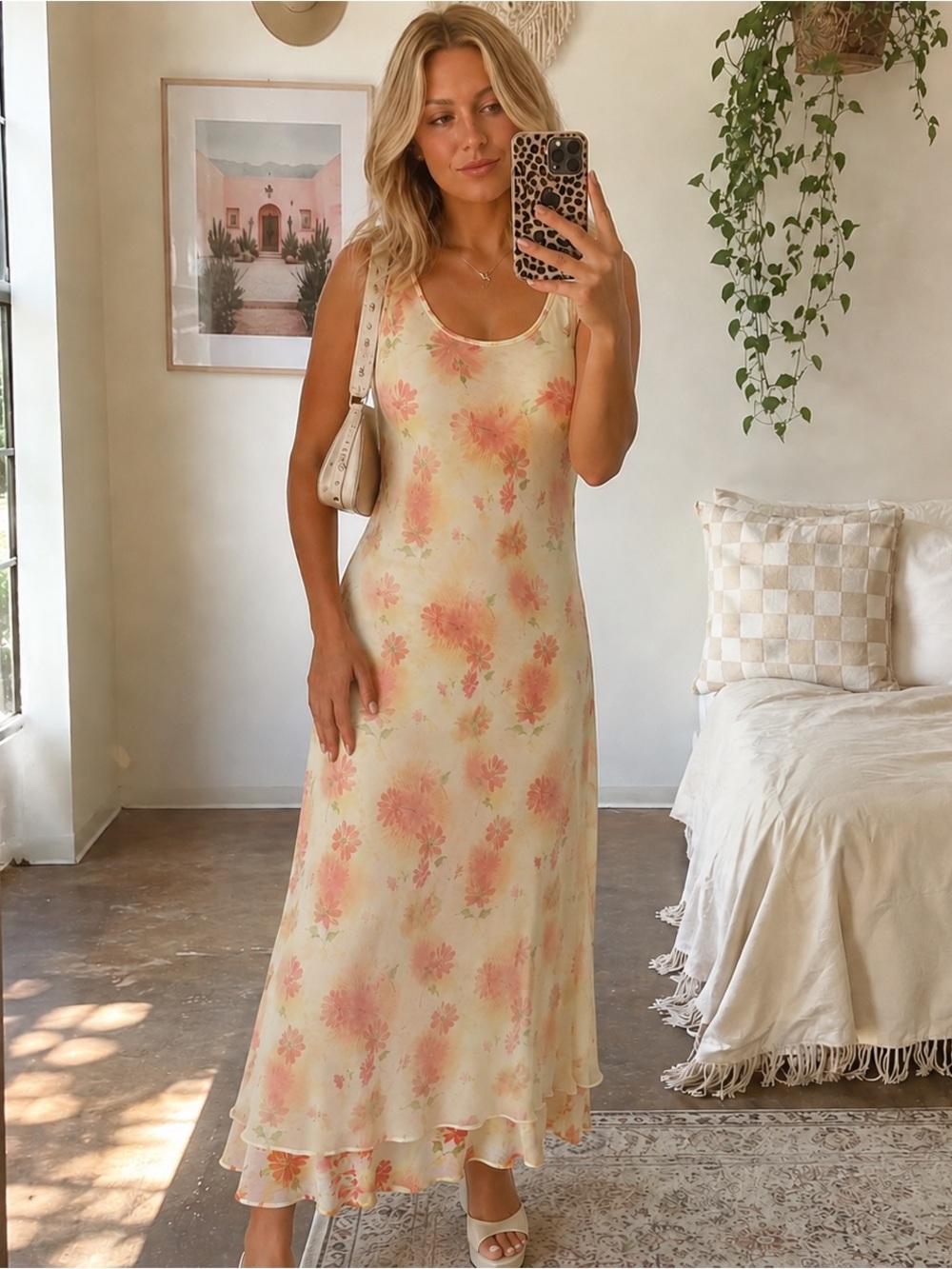 VINTAGE Y2K Express Sheer Layered Floral Maxi Dress Size 8 Yellow Fairy Spring